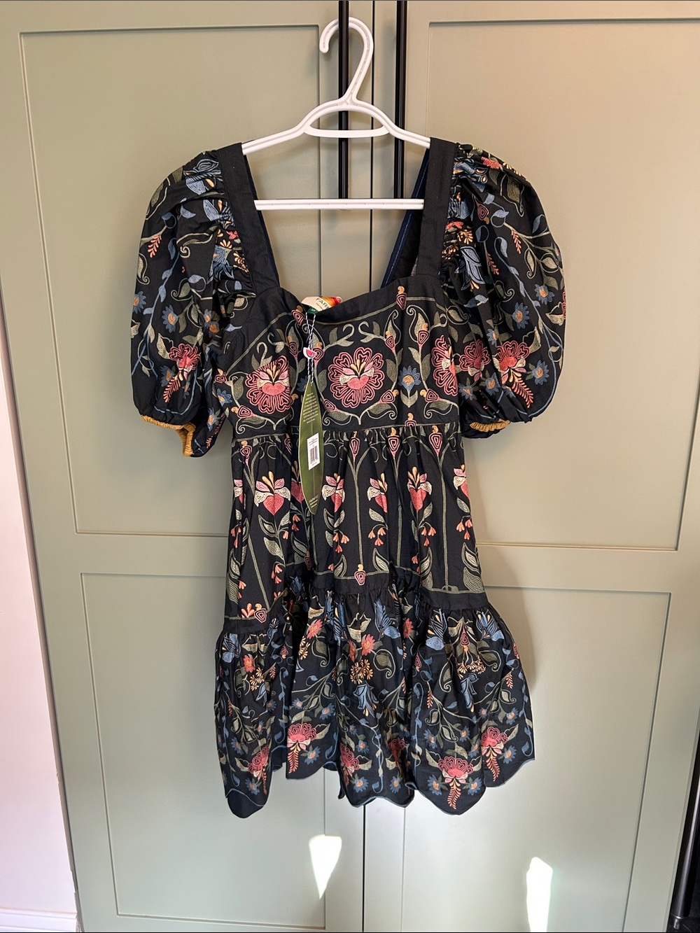 FARM Rio Navy Floral Puff-Sleeve Mini Dress